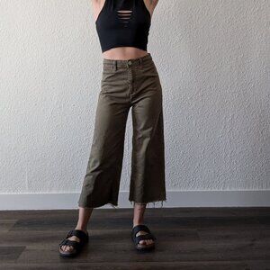 Olive Green Denim Crop Cutoffs